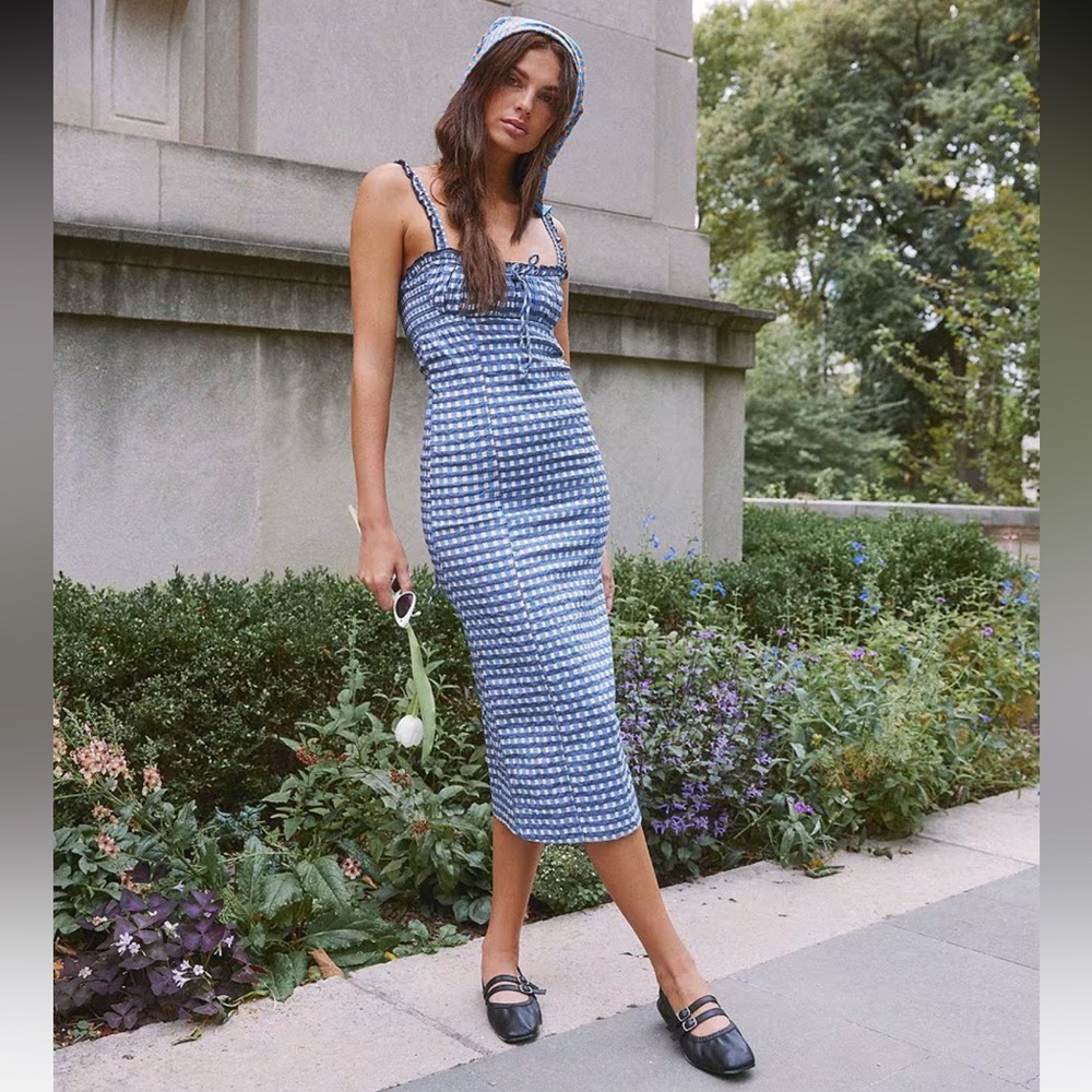 NWT Free People
Lucinda Plaid Square Neck Sleeveless Fitted Midi Dress